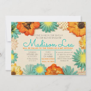 Paper Flowers Bat Mitzvah Invitation