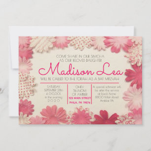 Paper Flowers Bat Mitzvah Invitation