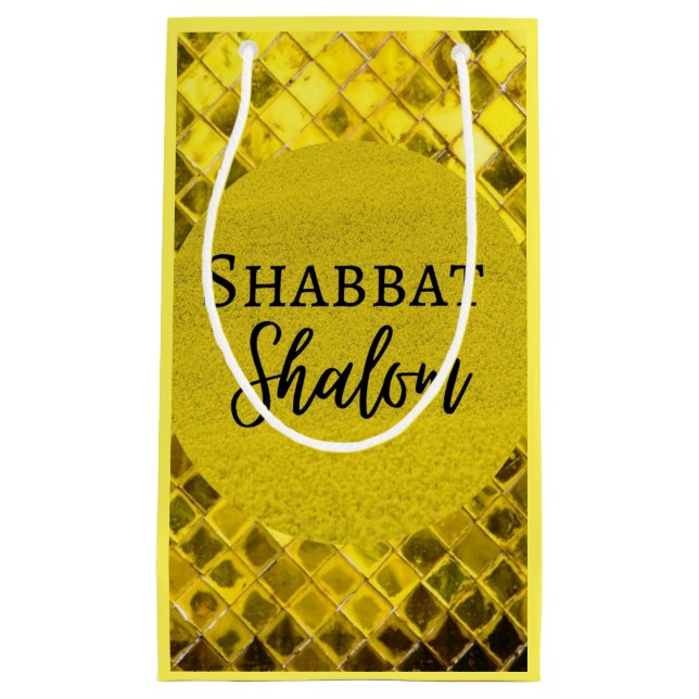 Paper Gift Bag Shabbat Shalom Yellow Design (Front)