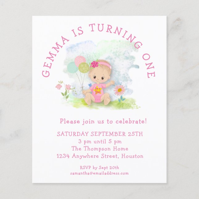 PAPER | Girl Pink 1st Birthday Party Invitation (Front)