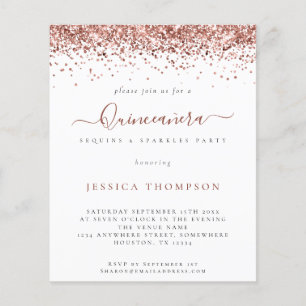 PAPER   Girly Rose Gold Glitter Quinceañera Invite