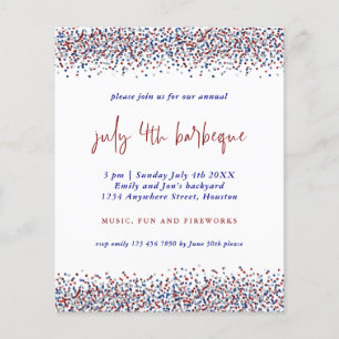 PAPER Glitter Red Blue White 4th July BBQ Invite