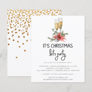 Paper   Gold Confetti Champagne Let's Party Invite