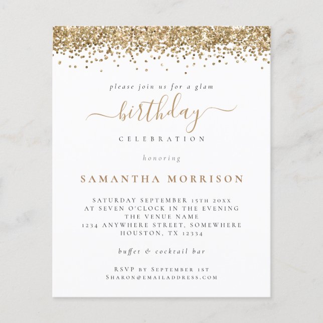 PAPER | Gold Glitter Any Age Birthday Party Invite (Front)