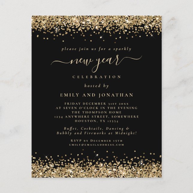 PAPER Gold Glitter Black New Years Eve Party (Front)