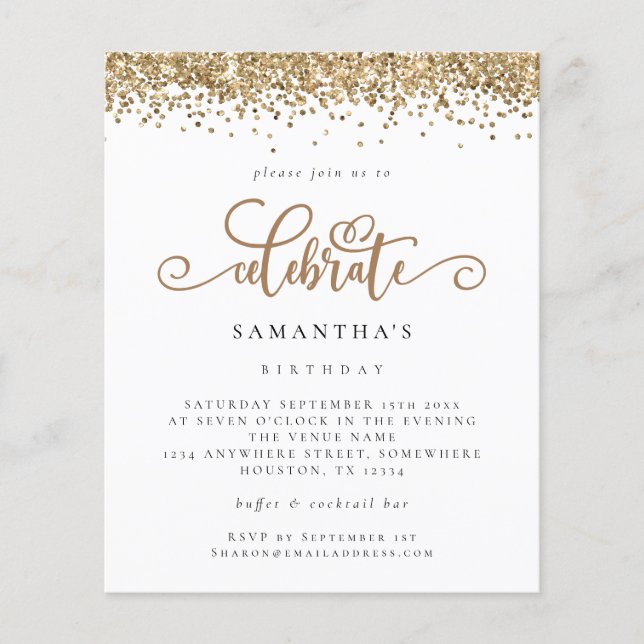PAPER | Gold Glitter Celebrate Birthday Invite (Front)