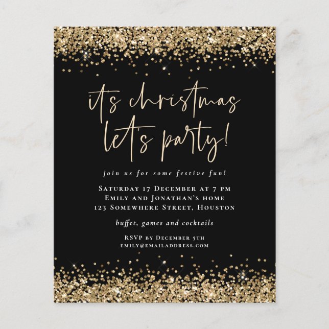 PAPER | Gold Glitter Christmas Lets Party Black (Front)