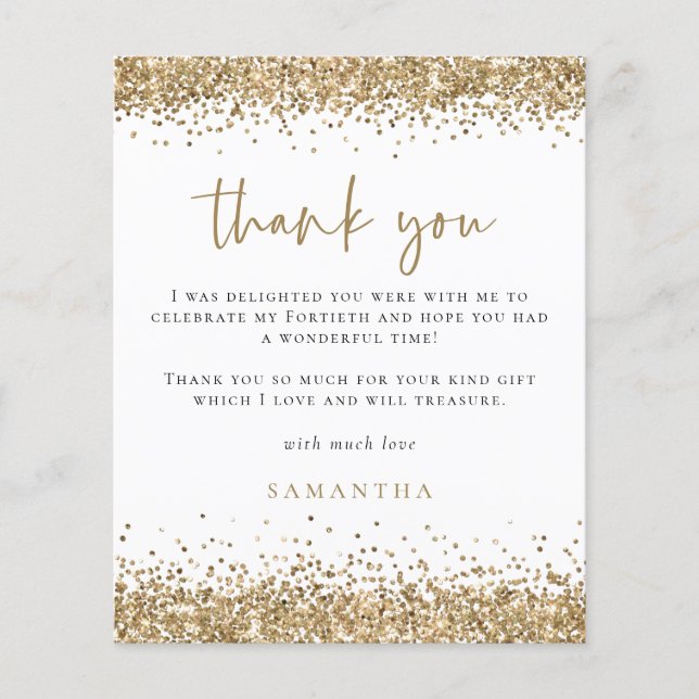 PAPER | Gold Glitter Fortieth Birthday Thank You (Front)