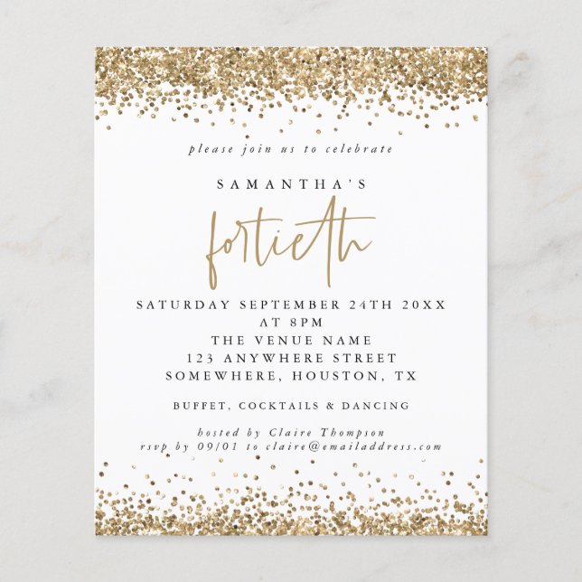 PAPER | Gold Glitter Fortieth Party Invitation (Front)