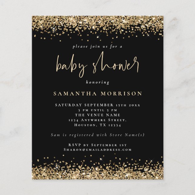 PAPER Gold Glitter Girl Boy Baby Shower Black (Front)