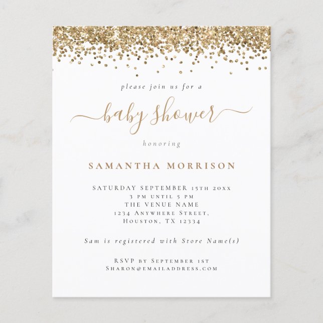 PAPER Gold Glitter Girl or Boy Baby Shower Invite (Front)