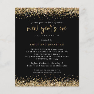PAPER Gold Glitter New Years Eve Black Invite