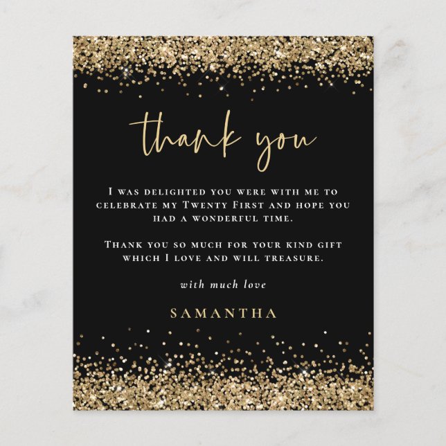 PAPER | Gold Glitter Photo 21st Black Thank You (Front)