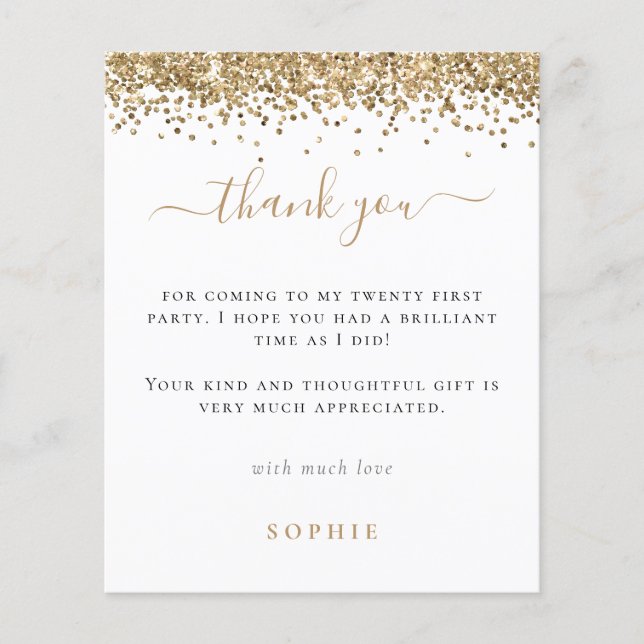 PAPER | Gold Glitter Photo 21st Party Thanks (Front)