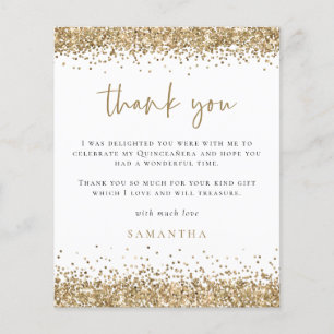 PAPER Gold Glitter Photo Quinceañera Thank You