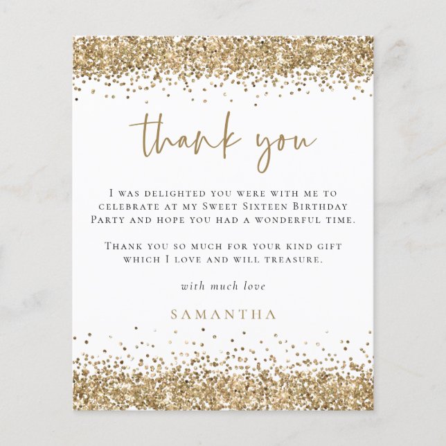 PAPER | Gold Glitter Photo Sweet Sixteen Thank You (Front)