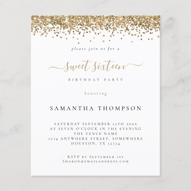 PAPER | Gold Glitter Sweet Sixteen Invitation (Front)