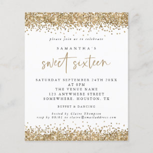 PAPER Gold Glitter Sweet Sixteen Party Invitation