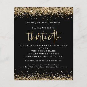 PAPER Gold Glitter Thirtieth Party Black Invite