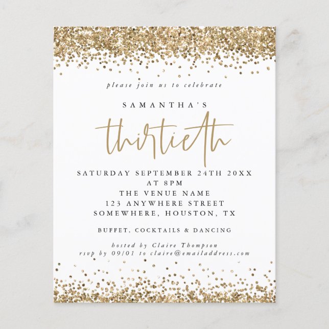 PAPER Gold Glitter Thirtieth Party Invitation (Front)