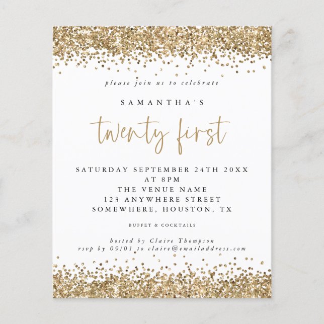 PAPER Gold Glitter Twenty First Party Invitation (Front)