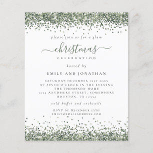 PAPER   Green Glitter Christmas Party White Invite