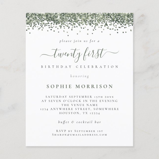 PAPER Green Glitter Twenty First Party Invite (Front)