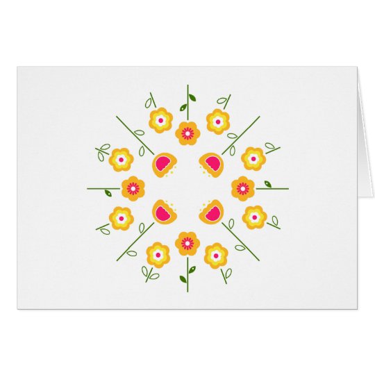 Paper greeting with Yellow folk flowers Card