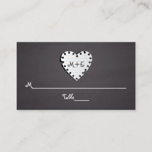 Paper heart chalkboard monogram wedding place card