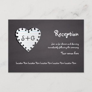 Paper heart chalkboard, monogram wedding reception invitation