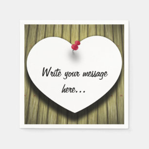 Paper Heart Handwritten Script Rustic Napkin