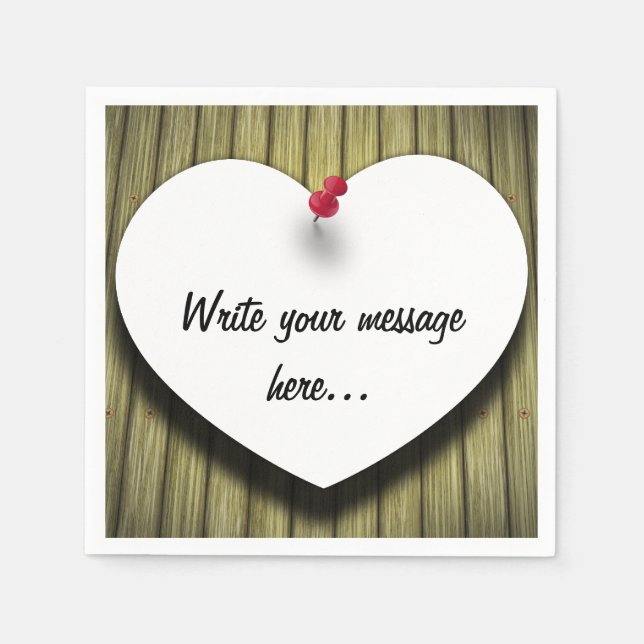 Paper Heart Handwritten Script Rustic Napkin (Front)