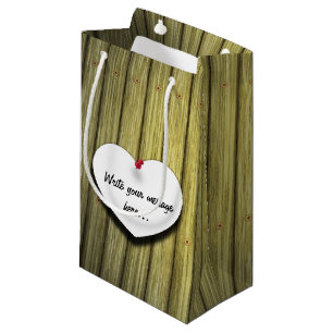 Paper Heart Handwritten Script Rustic Small Gift Bag