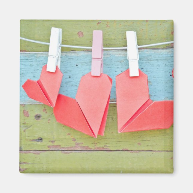 Paper Heart Hanging On The Clothesline Magnet (Front)