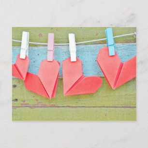 Paper Heart Hanging On The Clothesline Postcard