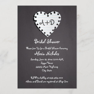 Paper heart on chalkboard wedding bridal shower invitation