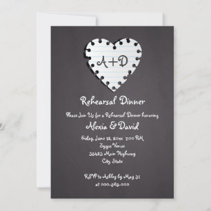 Paper heart on chalkboard wedding rehearsal dinner invitation