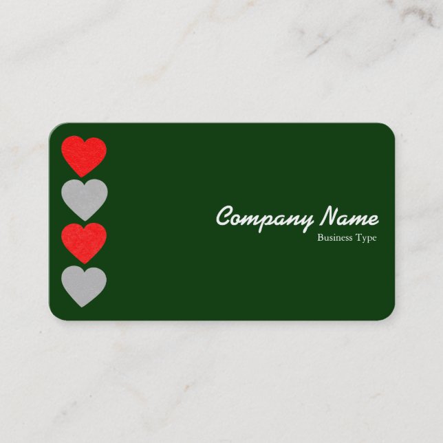 Paper Hearts 01 - White on Dark Green Business Card (Front)
