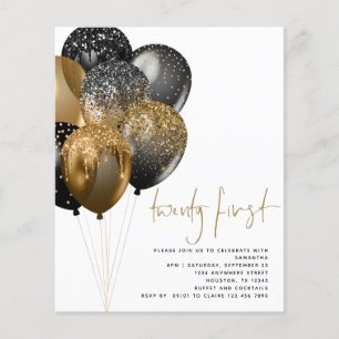 PAPER l Gold Black Balloons 21st Party Invitation