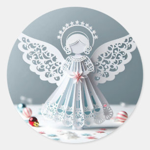 Paper Lace Angel Christmas Crafts Art Classic Round Sticker
