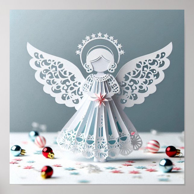 Paper Lace Angel Christmas Crafts Art Poster (Front)