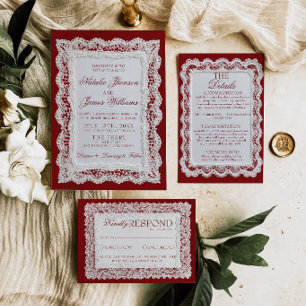 Paper Lace Burgundy Old Money Doily Photo Wedding  Invitation