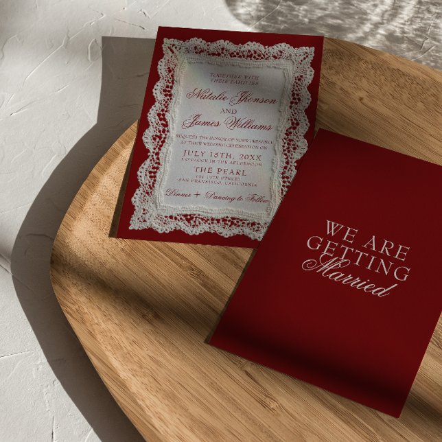 Paper Lace Burgundy Old Money Doily Wedding  Invitation (Creator Uploaded)