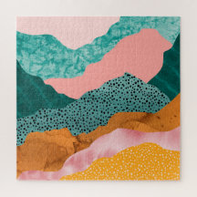 Paper landscape, ripped, torn edges, greens, rust,