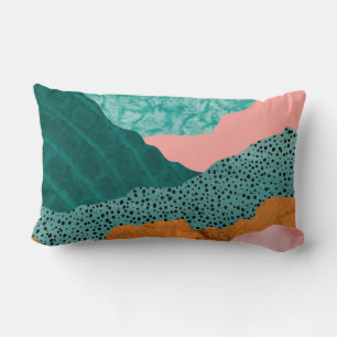 Paper landscape, ripped, torn edges, greens & rust lumbar cushion