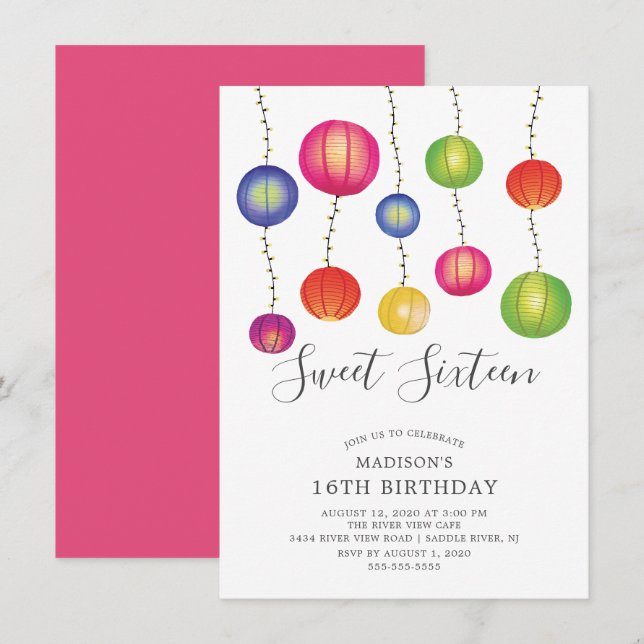 Paper Lantern Sweet Sixteen Birthday Invitation (Front/Back)
