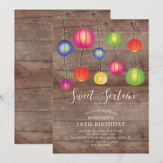 Paper Lantern Sweet Sixteen Birthday Invitation (Front/Back)