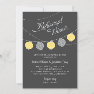 Paper Lantern Yellow Grey Wedding Rehearsal Dinner Invitation