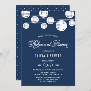 Paper Lanterns   Blue Rehearsal Dinner Invitation