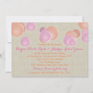 Paper Lanterns Coral Pink Rustic Wedding Invitation